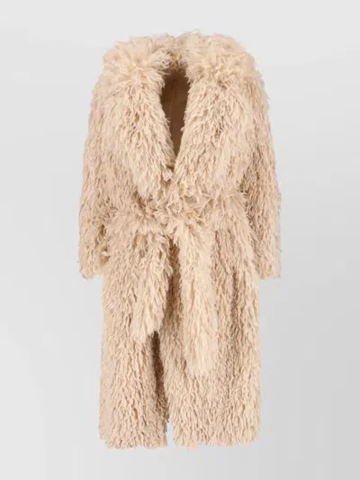 Tagliatore Waist Belted Long Length Textured Hooded Jacket In Neutral