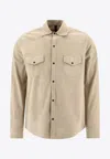 Tagliatore Suede-leather Button-down Shirt Jacket In White