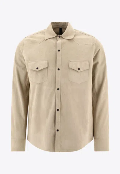Tagliatore Wayne Long-sleeved Suede Overshirts In White