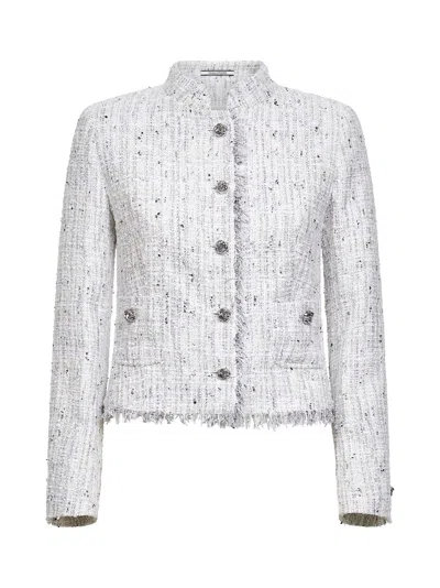Tagliatore White Cotton Blend Tweed Jacket In Gray