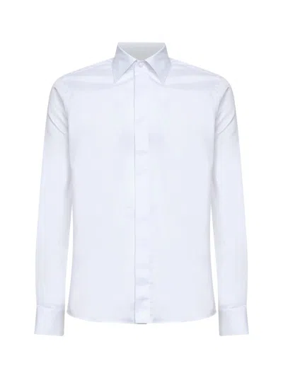 Tagliatore Covered-button Long-sleeve Shirt In White