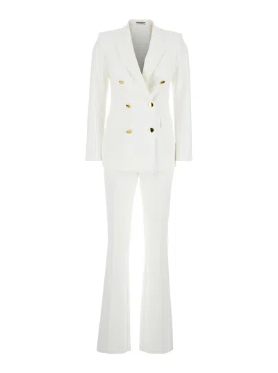 Tagliatore White Double-breasted Suit In Tech Fabric Stretch Woman