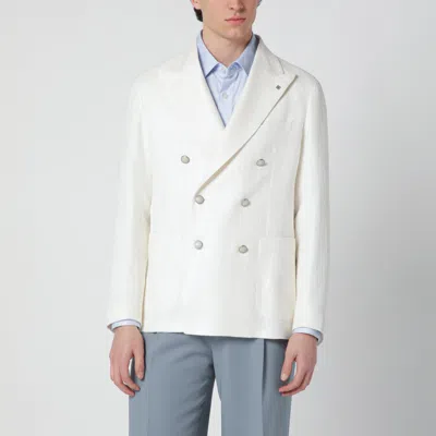 Tagliatore White Double-breasted Linen-blend Jacket In Neutral