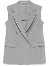 Tagliatore Tailored Grey Sleeveless Blazer With Gold-tone Buttons