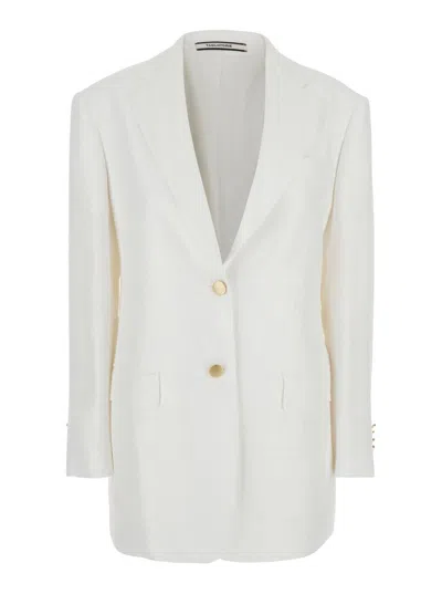 TAGLIATORE WHITE JACKET WITH POINTED LAPELS AND FRONT POCKETS