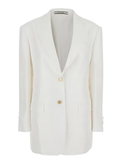 Tagliatore White Jacket With Pointed Lapels And Front Pockets In Viscose Blend Woman