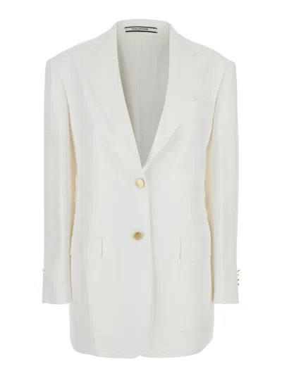 Tagliatore White Jacket With Pointed Lapels And Front Pockets In Viscose Blend Woman