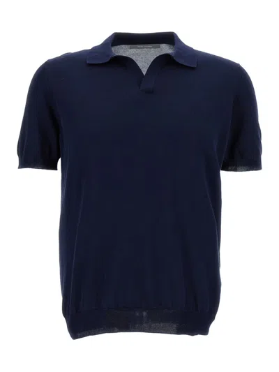 Tagliatore White Polo Shirt With Classic Collar Without Buttons In Cotton Man In Blue