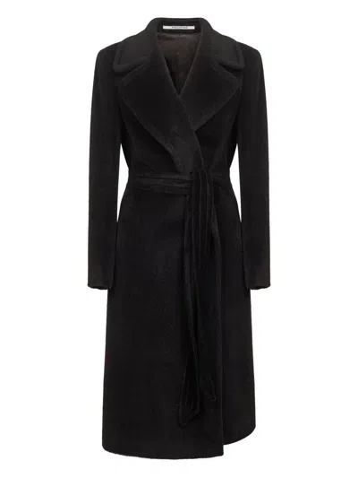 Tagliatore Wide-lapel Belted Coat In Black