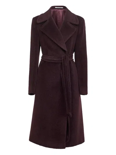 Tagliatore Wide-lapel Belted Coat In Purple
