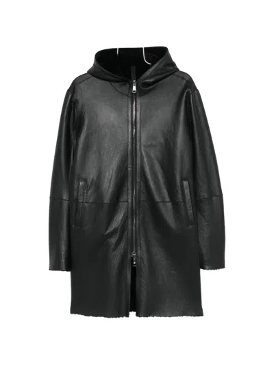 Tagliatore Wilson Hooded Leather Jacket In Black
