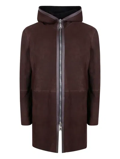 Tagliatore Hooded Long Sleeve Wilson Coat In Brown