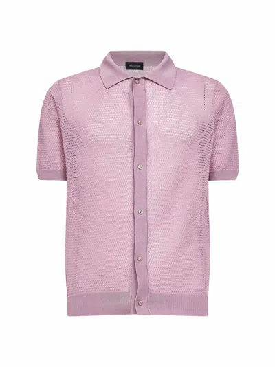 Tagliatore Wisteria Pointelle Knit Short-sleeved Shirt In Pink