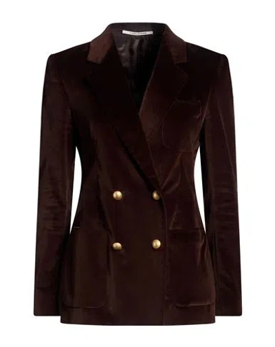 Tagliatore Woman Blazer Chocolate Brown Size 4 Cotton, Elastane In Black