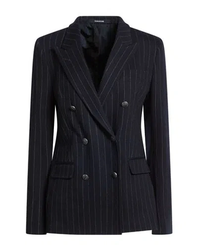 Tagliatore Woman Blazer Midnight Blue Size 8 Virgin Wool, Cotton In Black