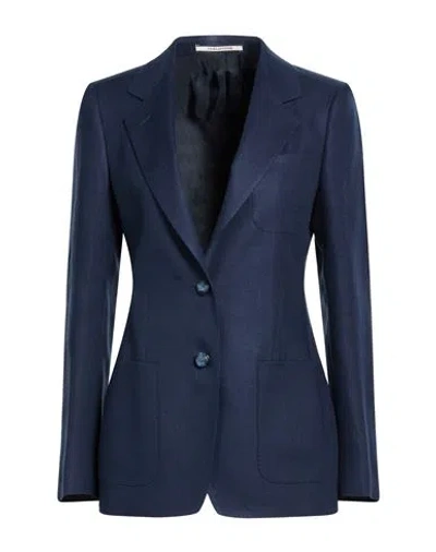 Tagliatore Woman Blazer Navy Size 10 Linen In Blue