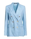 Tagliatore Woman Blazer Sky Blue Size 12 Linen In Blue