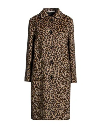 Tagliatore Woman Coat Brown Size 10 Virgin Wool, Mohair Wool, Polyamide In Animal Print