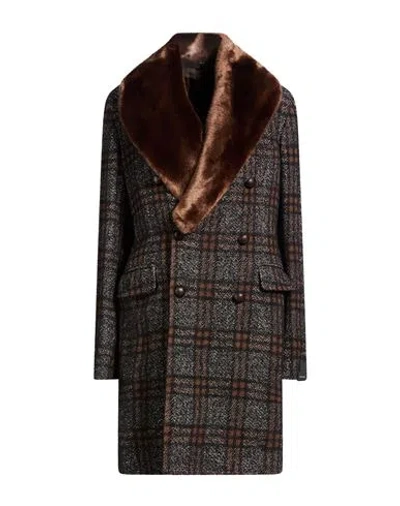 Tagliatore Woman Coat Chocolate Brown Size 12 Cotton, Wool, Polyester, Synthetic Fibers, Alpaca Wool In Gray