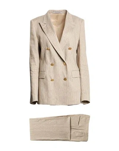 Tagliatore Woman Suit Beige Size 8 Linen, Cotton, Polyamide, Elastane In Sand