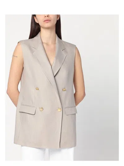 TAGLIATORE WOMEN'S BEIGE DOUBLE-BREASTED LINEN VEST
