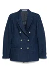 Tagliatore Double-breasted Structured Shoulder Jacket With Button Detailing In Blue