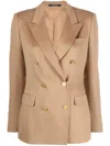 Tagliatore Double-breasted Cashmere Blazer In Beige