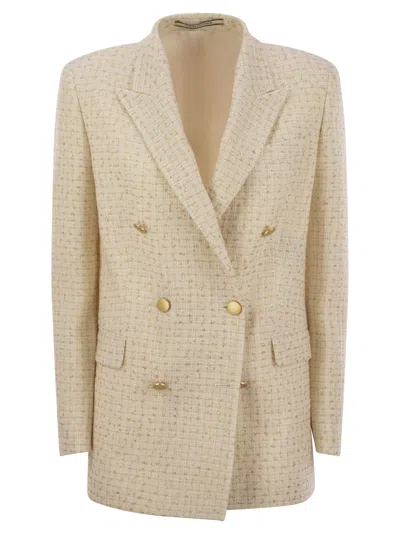 Tagliatore Women Double-breasted Cotton-blend Blazer In White/gold