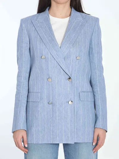 Tagliatore Women Double-breasted Pinstriped Blazer In Blue
