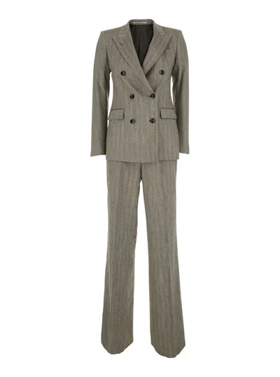 Tagliatore Women's Double-breasted Linen-blend Suit With Peak Lapels In Gray