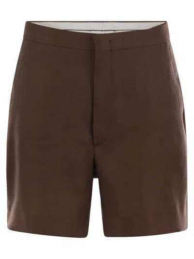 Tagliatore Women Linen Chino Bermuda Shorts In Brown