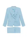 Tagliatore Double-breasted Linen Pant Suit In Blue