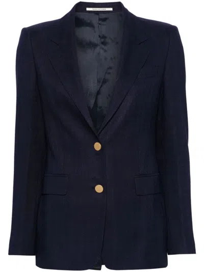 Tagliatore Blue Single-breasted Jacket With Peak Revers In Stretch Cotton Woman
