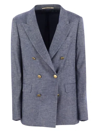 TAGLIATORE WOMEN'S PARIS - LINEN AND VISCOSE DOUBLE-BREASTED BLAZER