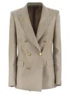 Tagliatore Paris Linen Double Breasted Blazer In Cream