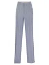 Tagliatore Women Pinstripe Trousers In Linen And Stretch Cotton In Blue
