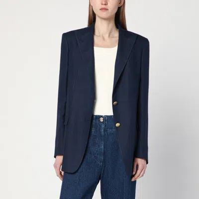 Tagliatore Women's Single-breasted Blue Jacket In Linen