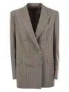 Tagliatore Women Stretch Wool Double-breasted Pinstripe Blazer In Grey
