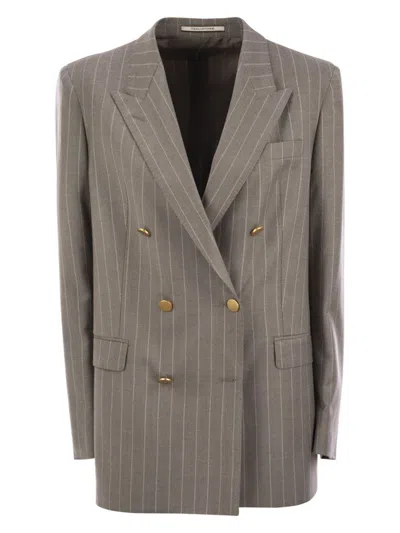 TAGLIATORE WOMEN'S STRETCH WOOL DOUBLE-BREASTED PINSTRIPE BLAZER