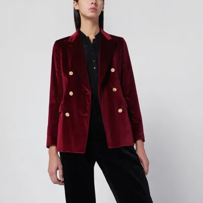 Tagliatore Velvet Double Breasted Jacket In Red