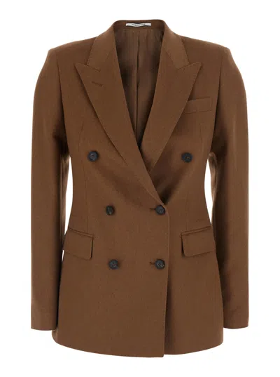 Tagliatore Women's Velvet Double-breasted Blazer Jacket With Peak Revers In Brown