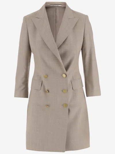 Tagliatore Wool And Silk Double-breasted Jacket In Beige