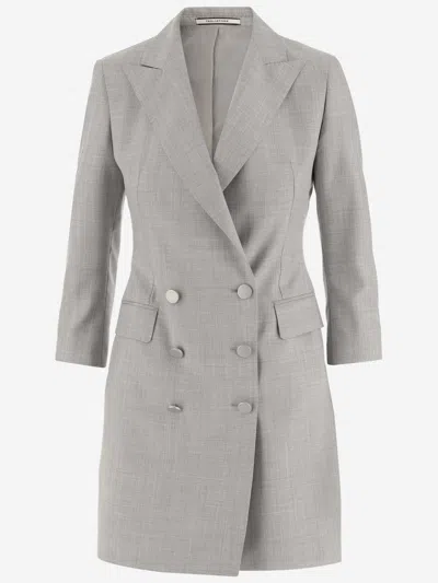 Tagliatore Wool And Silk Double-breasted Jacket In Grey