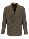 Tagliatore Textured Brown Double-breasted Wool Blend Blazer In Green
