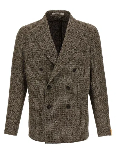 Tagliatore Double-breasted Patch-pocket Blazer In Brown