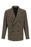 Tagliatore Textured Brown Double-breasted Wool Blend Blazer In Brown