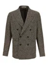 Tagliatore Textured Brown Double-breasted Wool Blend Blazer In Gray