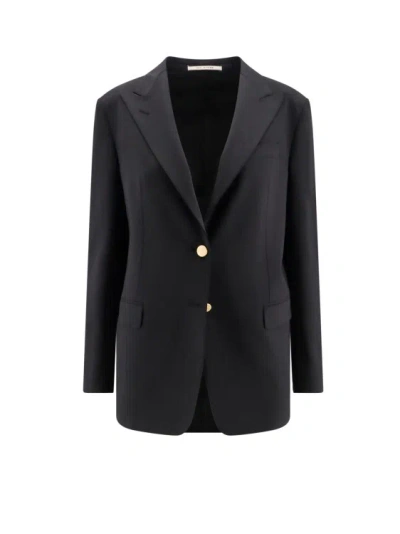 Tagliatore Wool Blend Blazer With Gold Buttons In Black