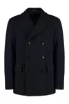 Tagliatore Blue Wool Blend Short Double-breasted Coat In Blue