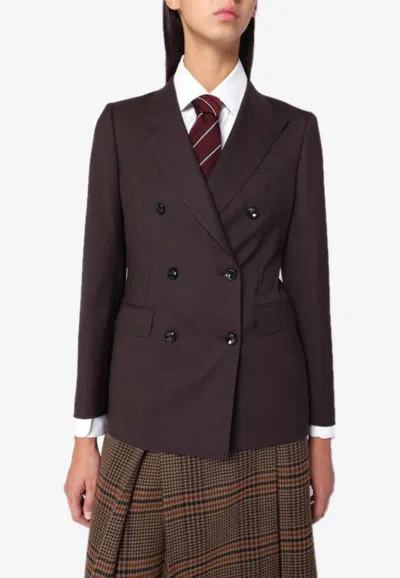 Tagliatore Wool-blend Double-breasted Blazer In Burgundy